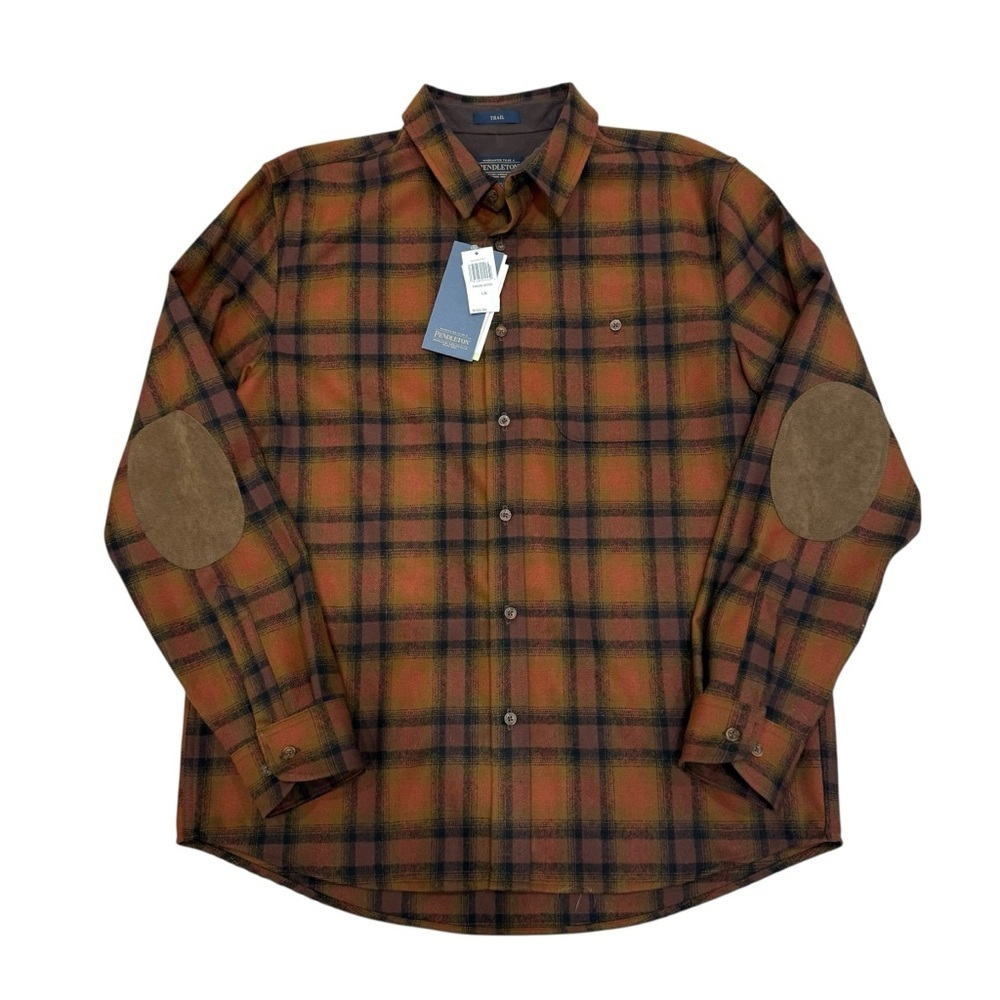 Pendleton NWT Men Medium 1974 Archive Plaid Trail Shirt Virgin Wool Brown/Brick